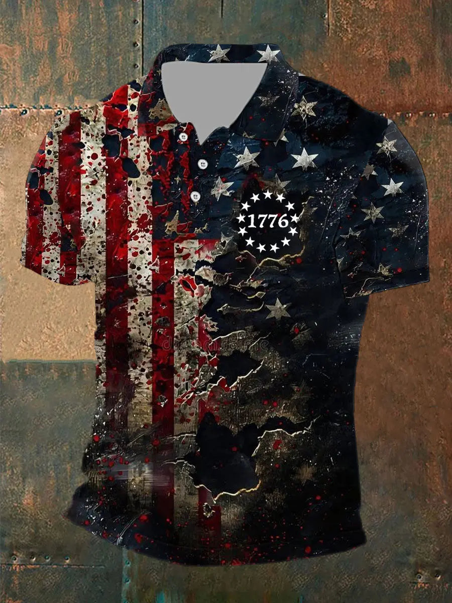 American Flag 1776 Polo Shirt Patriotic Gift for Independence Day Fans Casual Wear