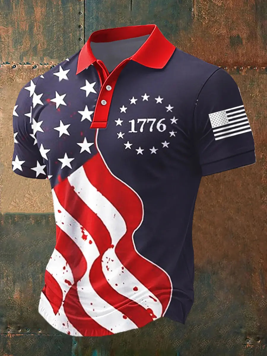 American Flag 1776 Polo Shirt Patriotic Gift for Independence Day Supporters