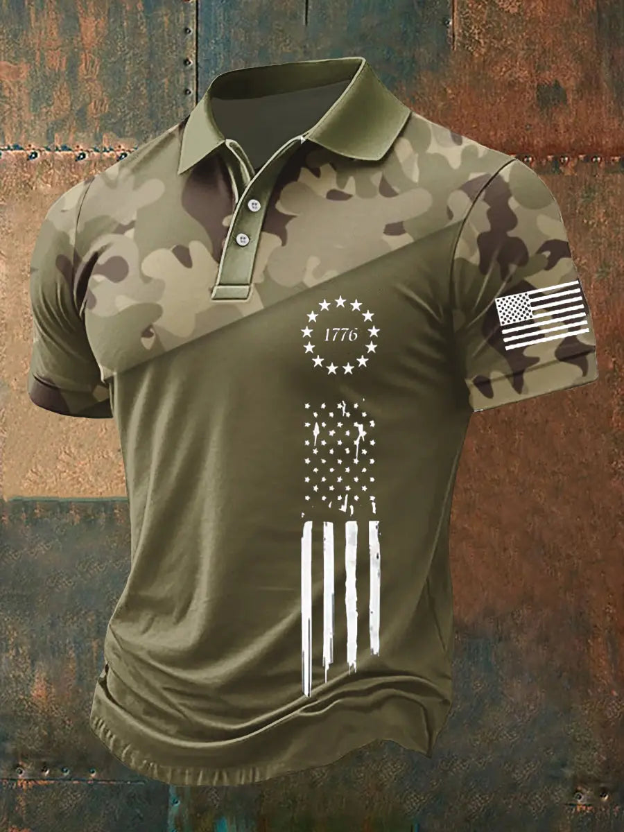 American Flag 1776 Polo Shirt Patriotic Gift for USA Supporters Camouflage Design