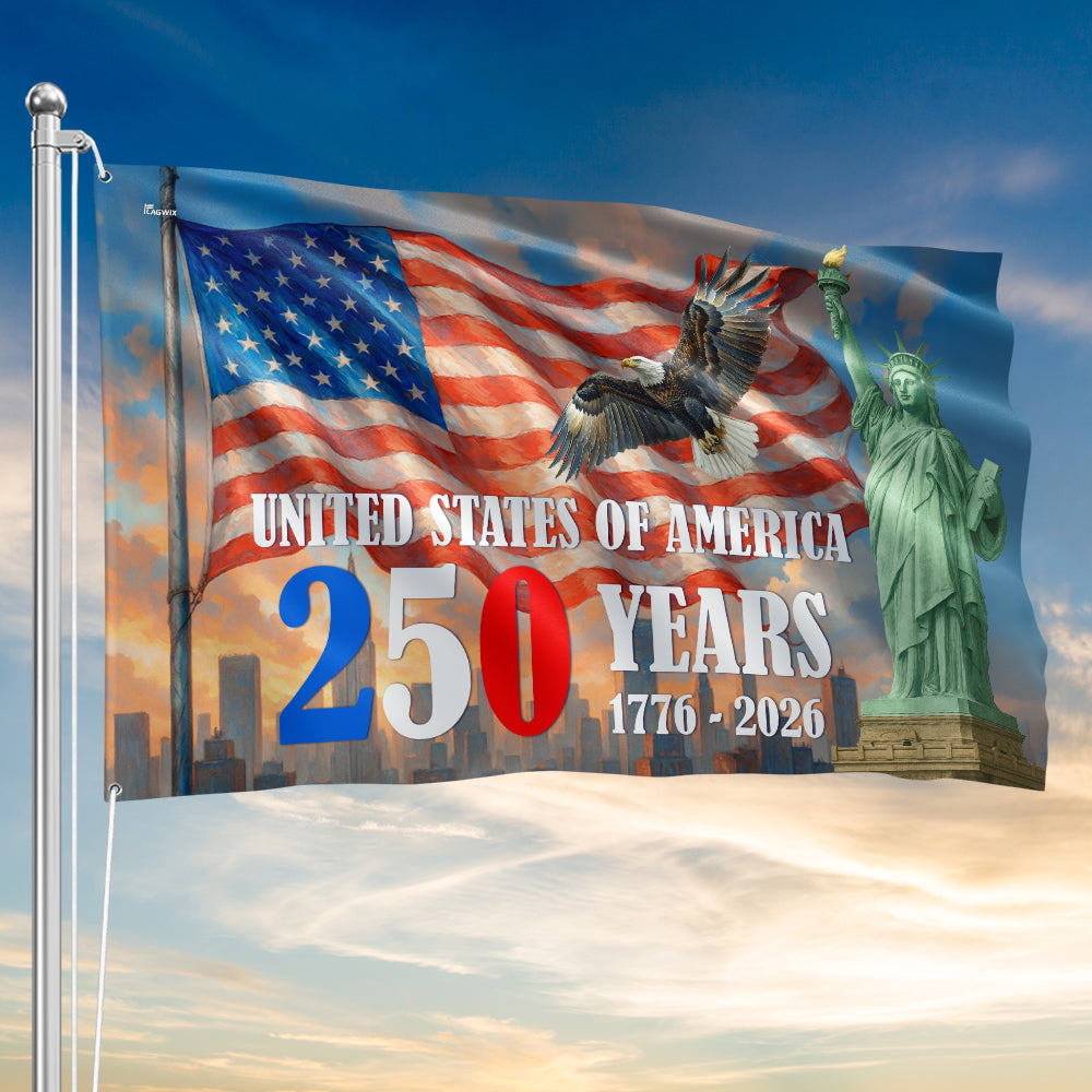 American Flag 250th Anniversary Patriotic Canvas Flag With Eagle Statue Of Liberty For 4