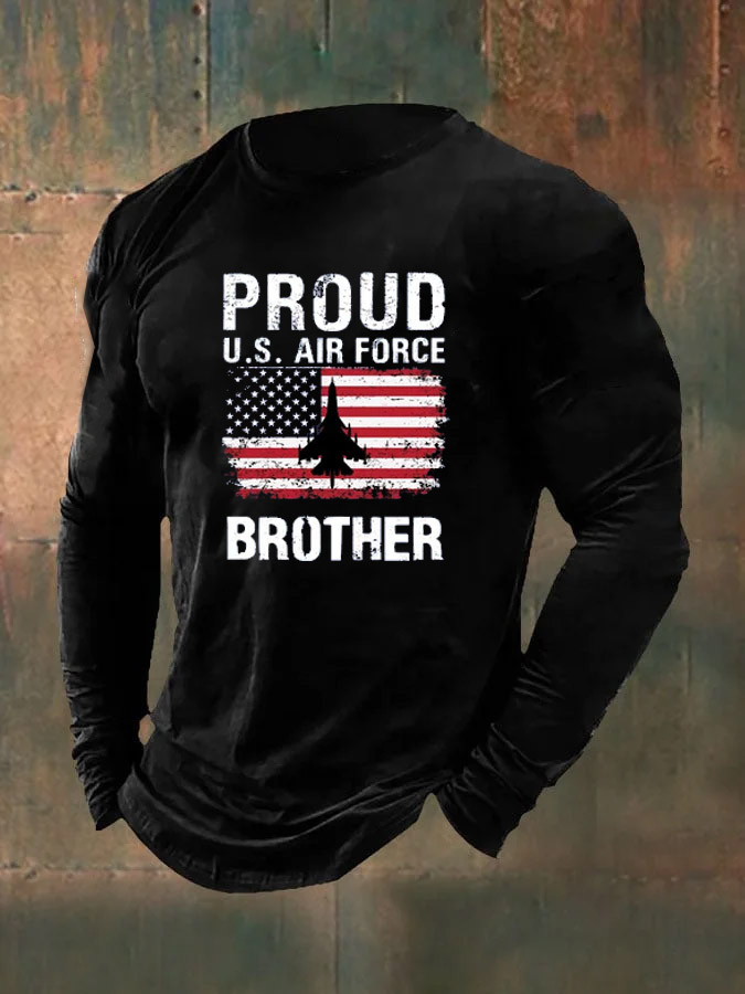 American Flag Air Force Proud Brother Pattern Long Sleeve Shirt Air Force Clothing Gifts For Him