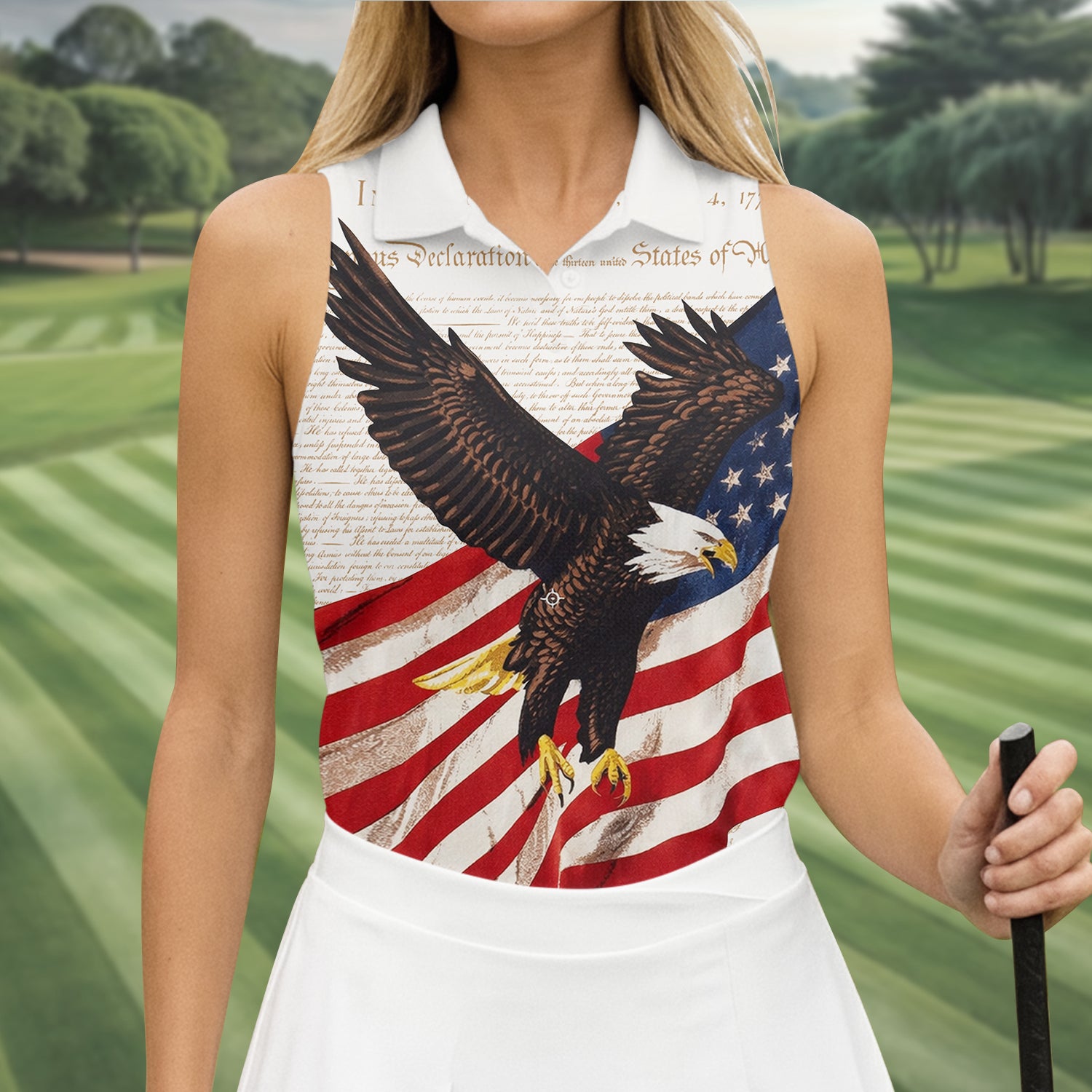 American Flag And Eagle Sleeveless Polo Shirt Patriotic Golf Shirts Golf Gifts For Women