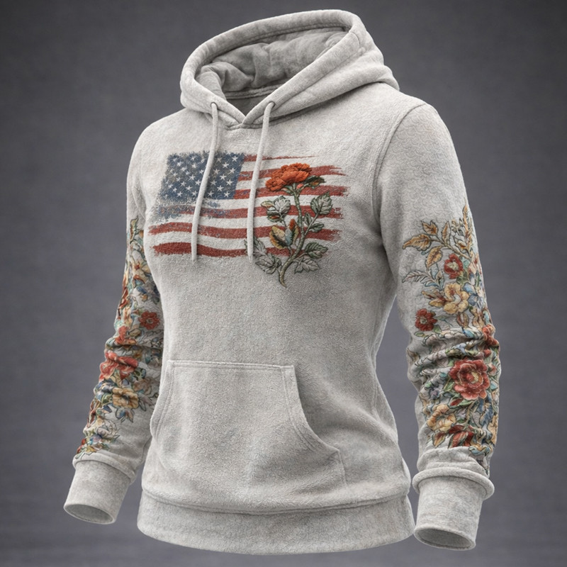 American Flag Art Floral Hoodie Fourth Of July Clothing Gift For Mother