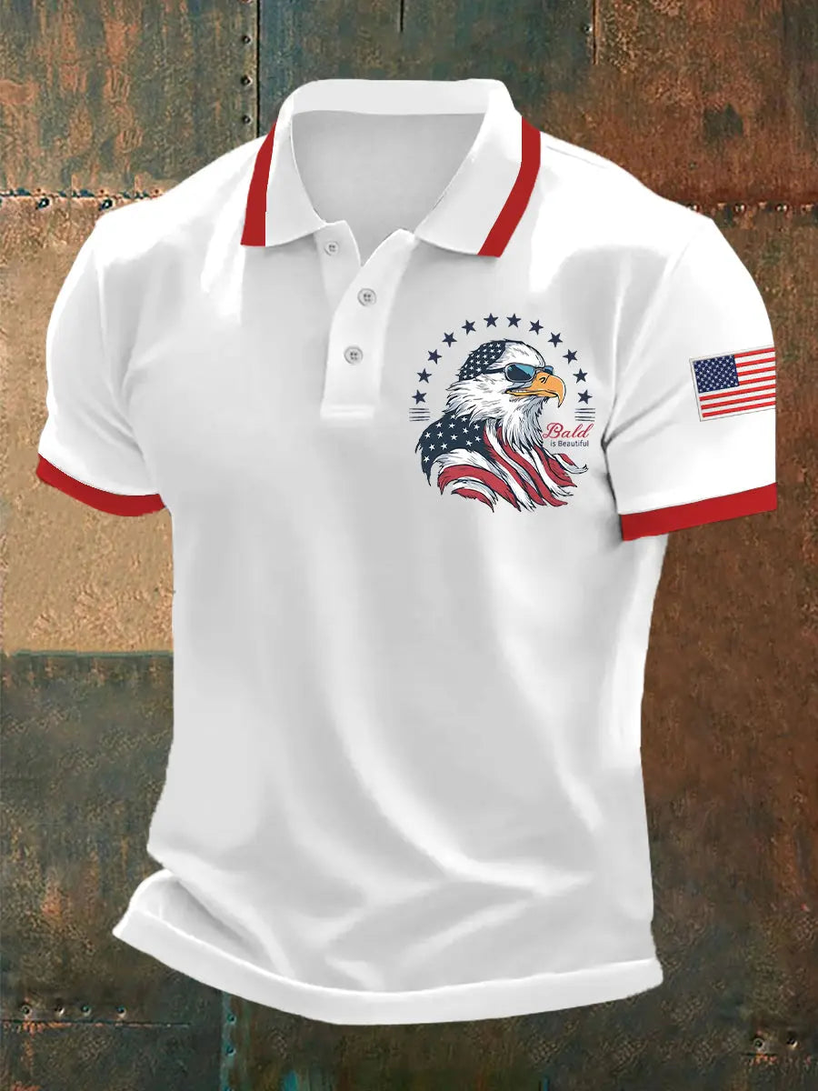 American Flag Bald Eagle Polo Shirt Gift for Independence Day Celebration USA Pride Wear