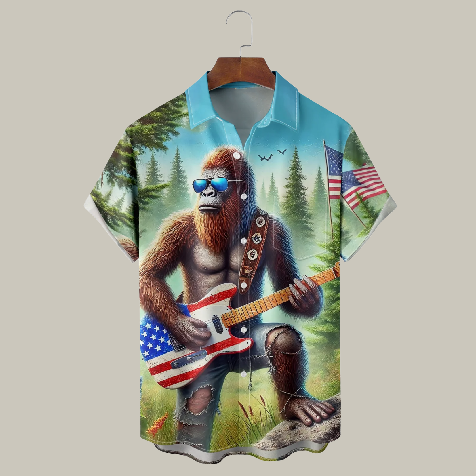 American Flag Bigfoot Guitar Rock Hawaiian Shirt 4Th Of July Apparel Best Patriotic Gifts