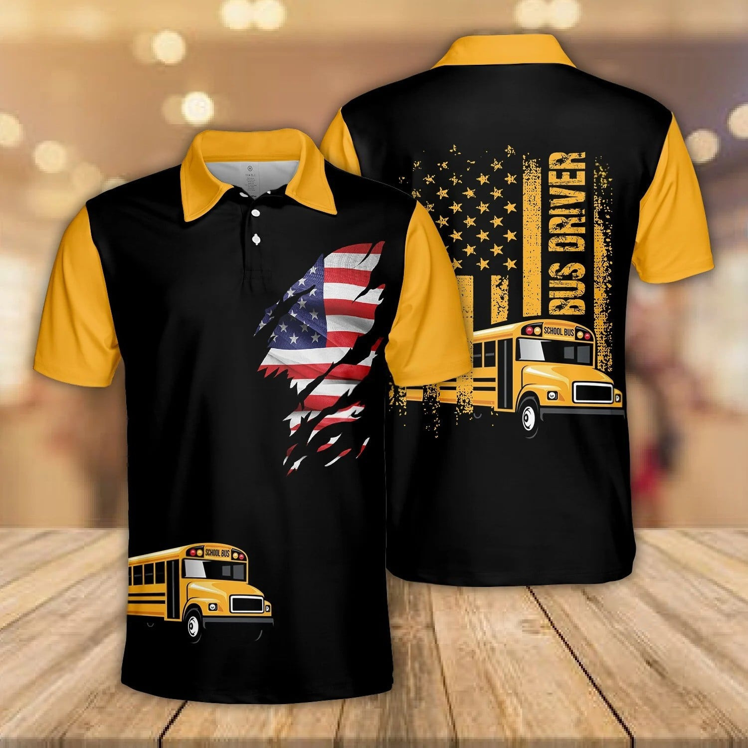 American Flag Bus Driver Polo Shirt Patriotic Independence Day Clothing Gift For Brothers