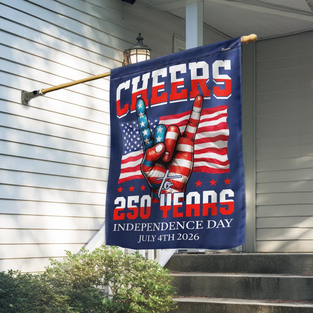 American Flag Cheers To America 250th Anniversary Canvas Flag