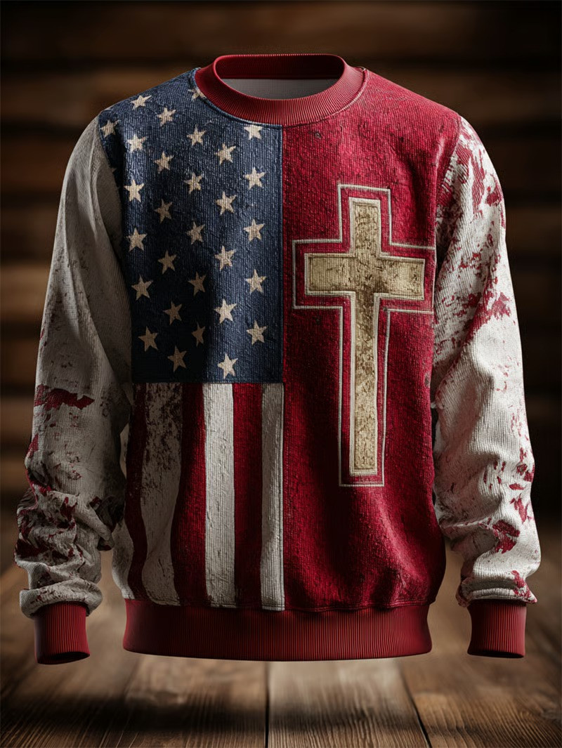 American Flag Cross Sweatshirt Christian Patriotic Faith USA Apparel Best Gift For Believers Ideas