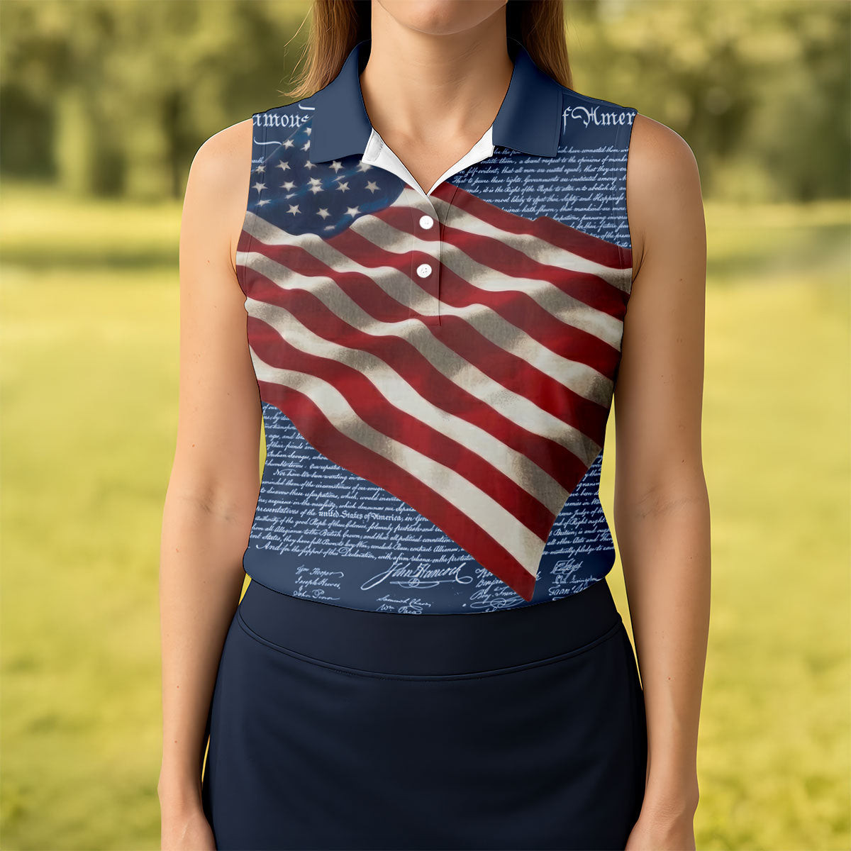 American Flag Declaration Of Independence Sleeveless Polo Shirt Golf Shirt Gift Ideas