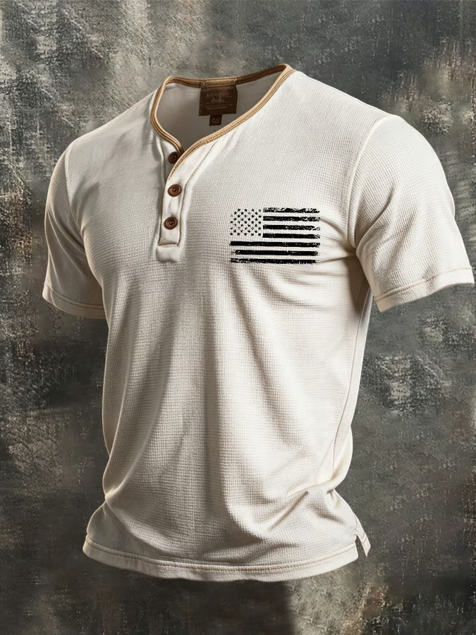 American Flag Distressed Button Shirt Patriotic Vintage USA Apparel Gift For American Fans