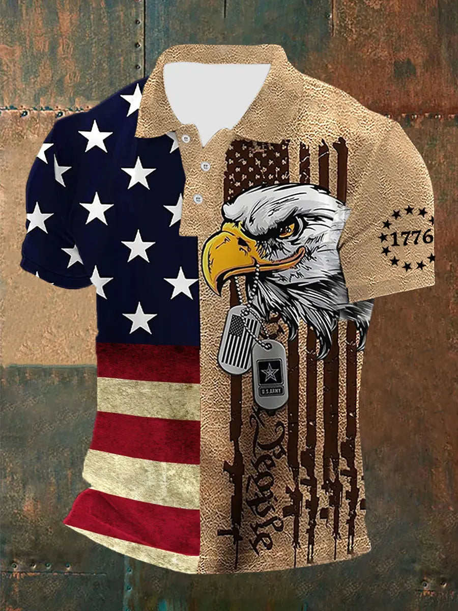 American Flag Eagle Polo Shirt Independence Day Patriotic Gift for USA Pride Supporters