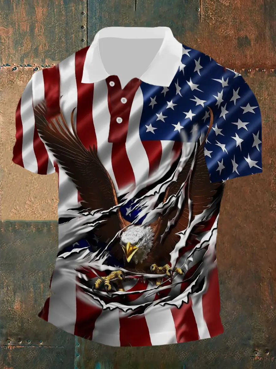 American Flag Eagle Polo Shirt Patriotic Gift for Independence Day Supporters