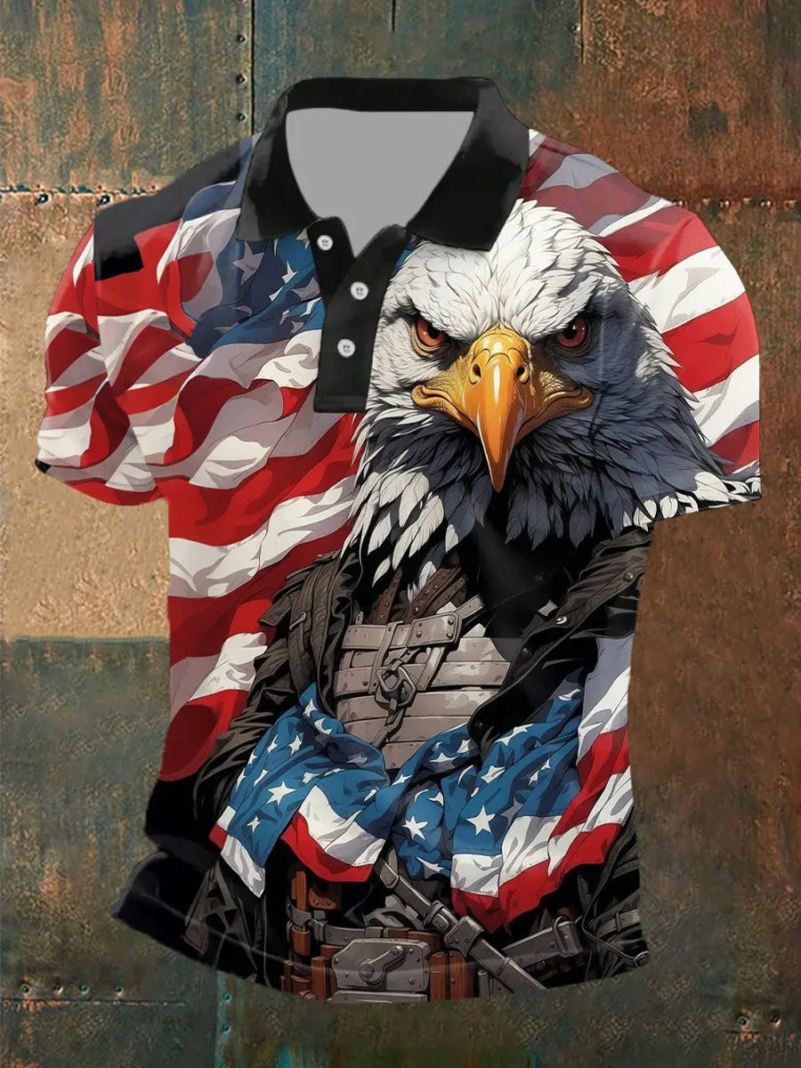 American Flag Eagle Polo Shirt Patriotic Gift for USA Pride Casual Wear Men