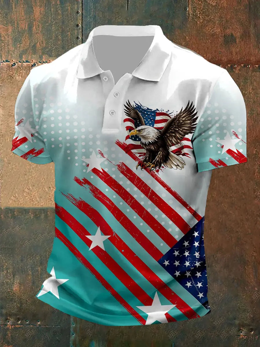 American Flag Eagle Polo Shirt Patriotic Gift for USA Pride Enthusiasts