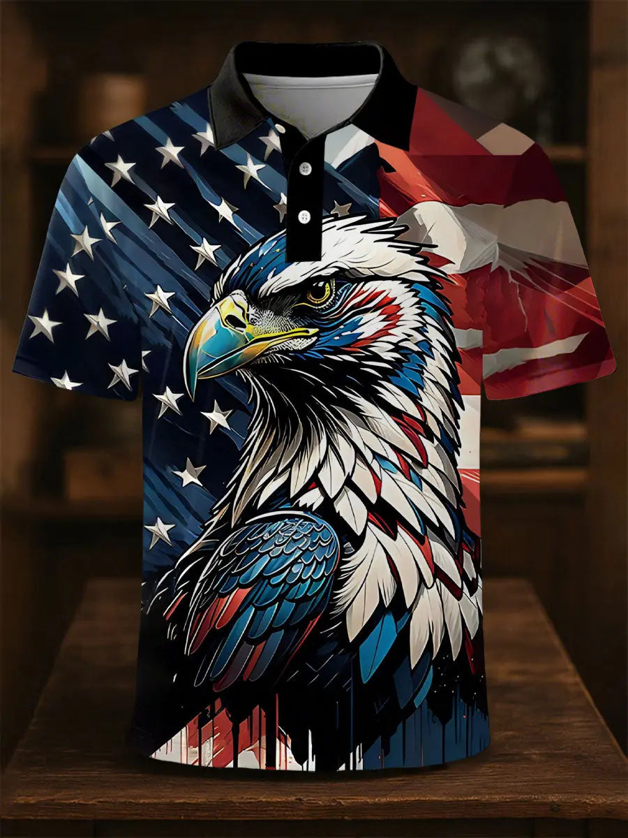American Flag Eagle Polo Shirt Patriotic Gift for USA Supporters Casual Wear