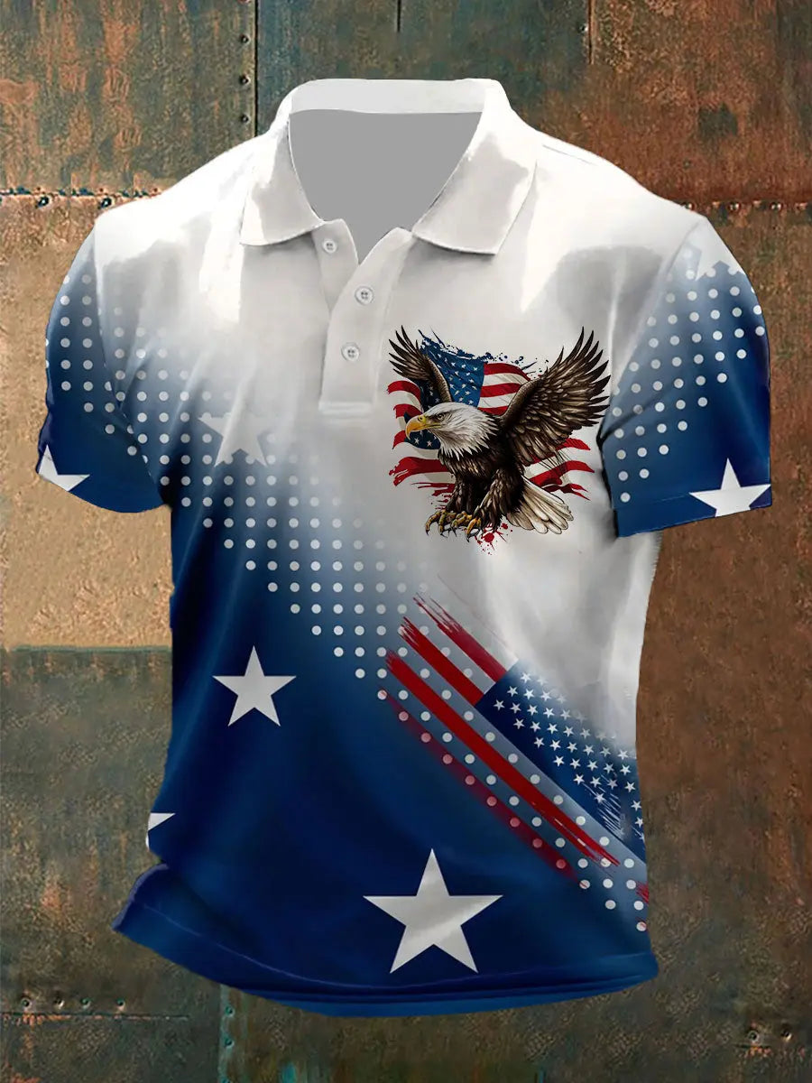 American Flag Eagle Print Polo Shirt Patriotic Gift for USA Pride Supporters