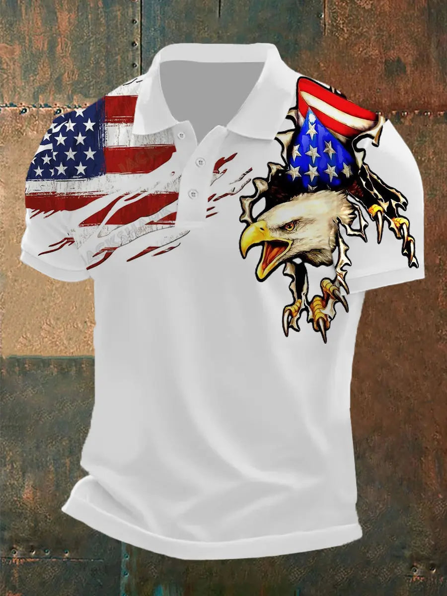 American Flag Eagle Print Polo Shirt Patriotic Independence Day Gift for USA Pride Fans