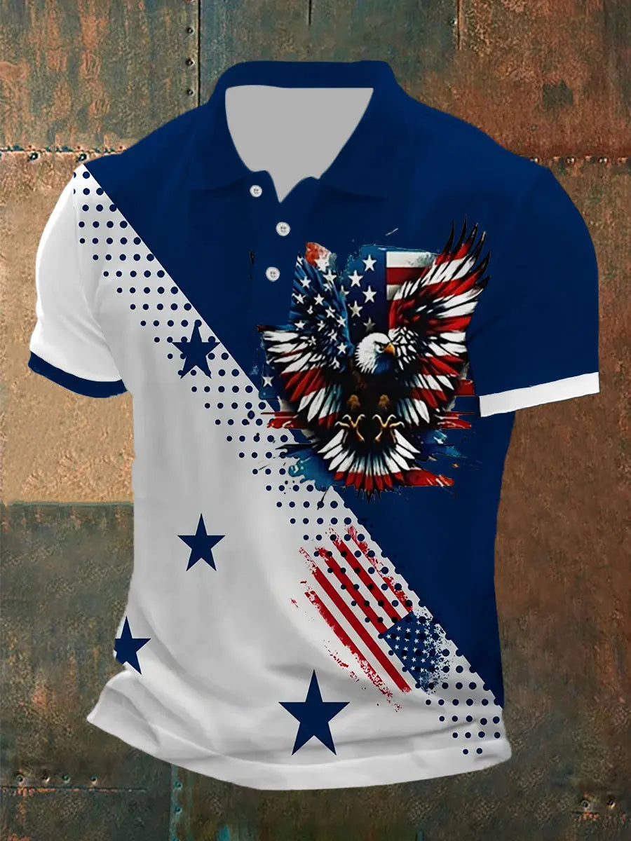 American Flag Eagle Print Polo Shirt Patriotic USA Gift for Independence Day Fans