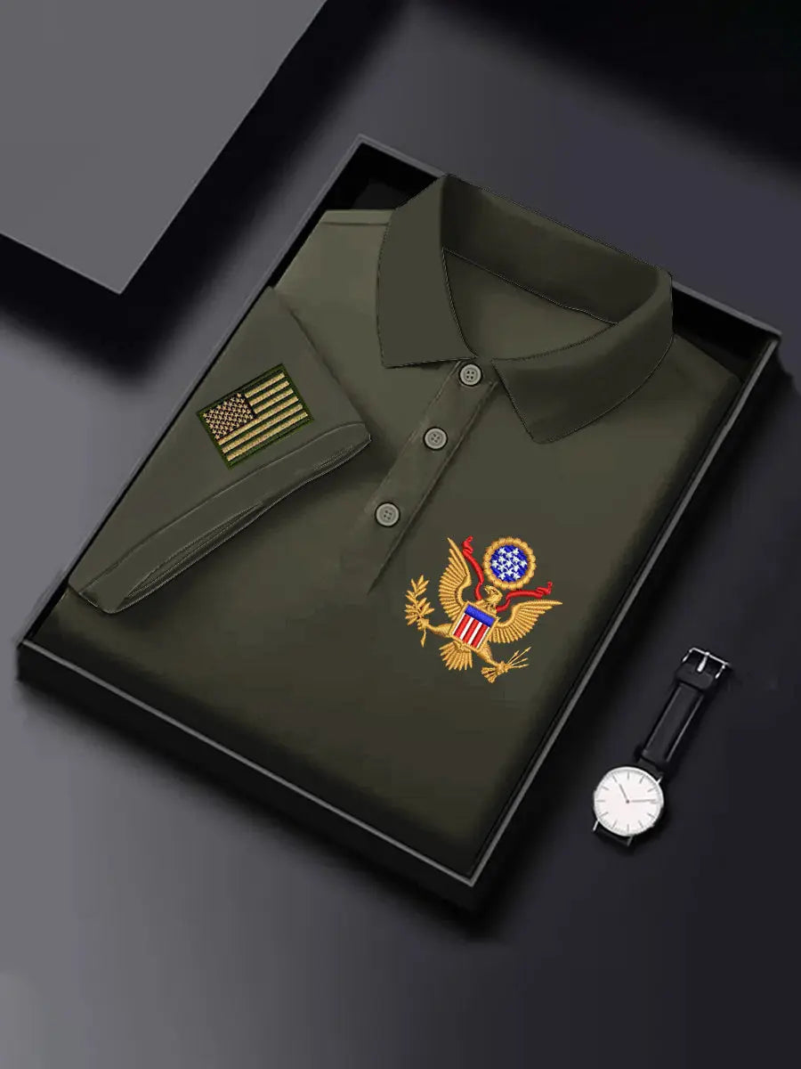 American Flag Embroidered Polo Shirt Independence Day Patriotic Gift for USA Fans