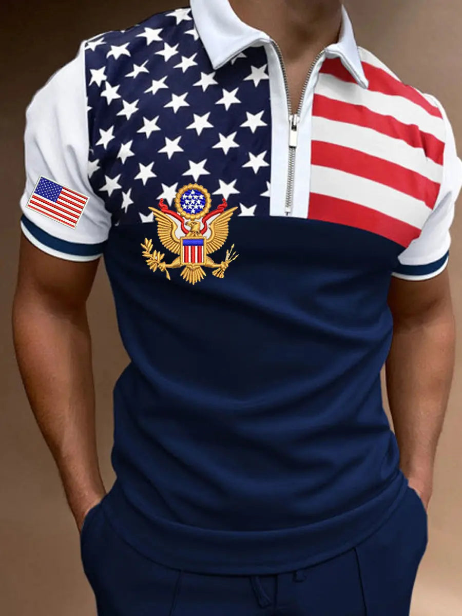 American Flag Embroidered Polo Shirt Patriotic Gift for Independence Day Enthusiasts