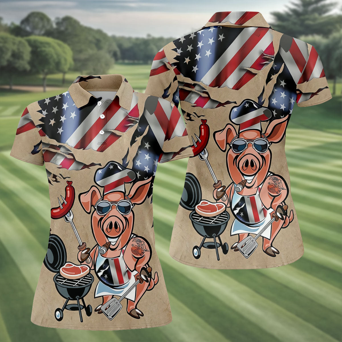 American Flag Funny BBQ 250th Anniversary Polo Shirt Ladies Golf Shirts Best Gift Ideas