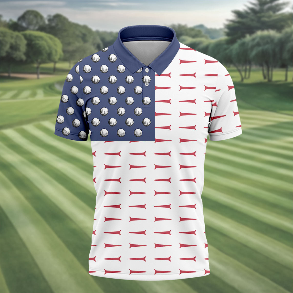 American Flag Golf Polo Shirt 4Th Of July Golf Shirt Cool Golf Gifts For Dad