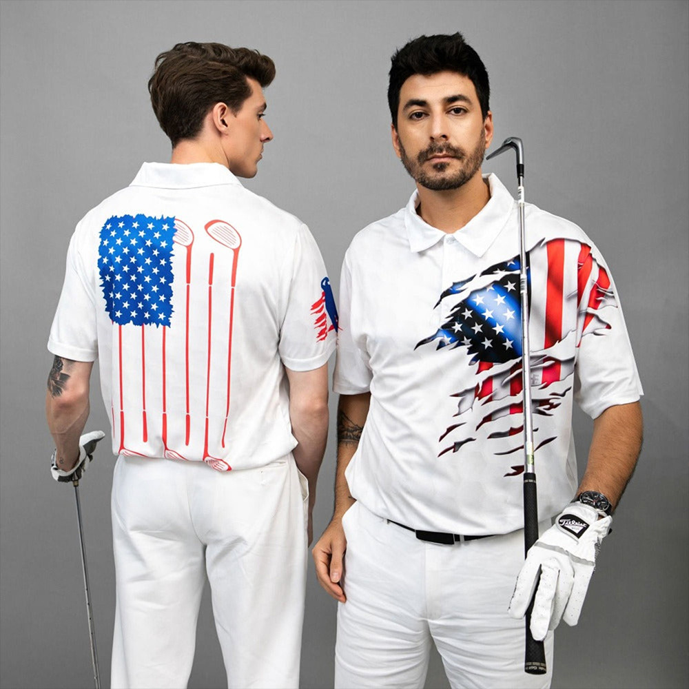 American Flag Golfer Golf Polo Shirt Patriotic Best Golf Gifts For Dad