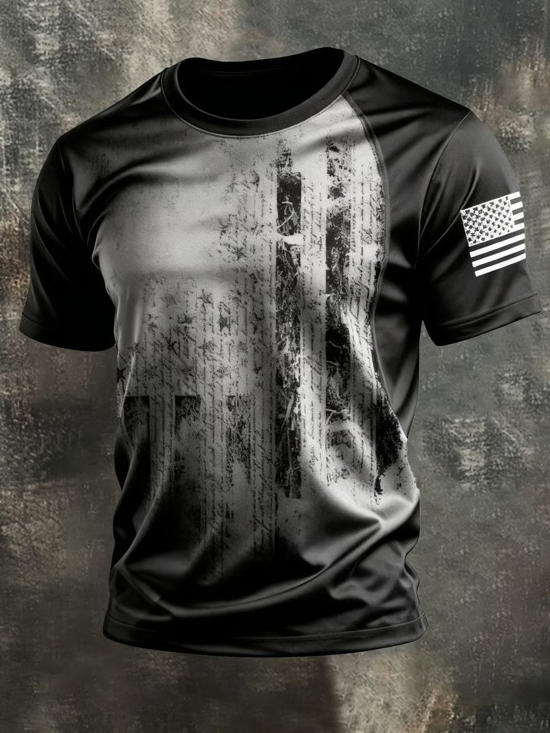 American Flag Grunge Style T-Shirt Distressed USA Flag Clothing Gift For Dad