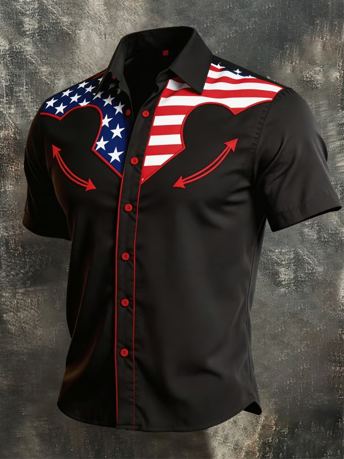 American Flag Heart Button Shirt Patriotic USA Independence Day Apparel Gift For American Fans