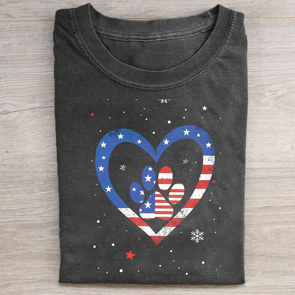 American Flag Heart Graphic T-Shirt Cute Patriotic Heart Tee For Women
