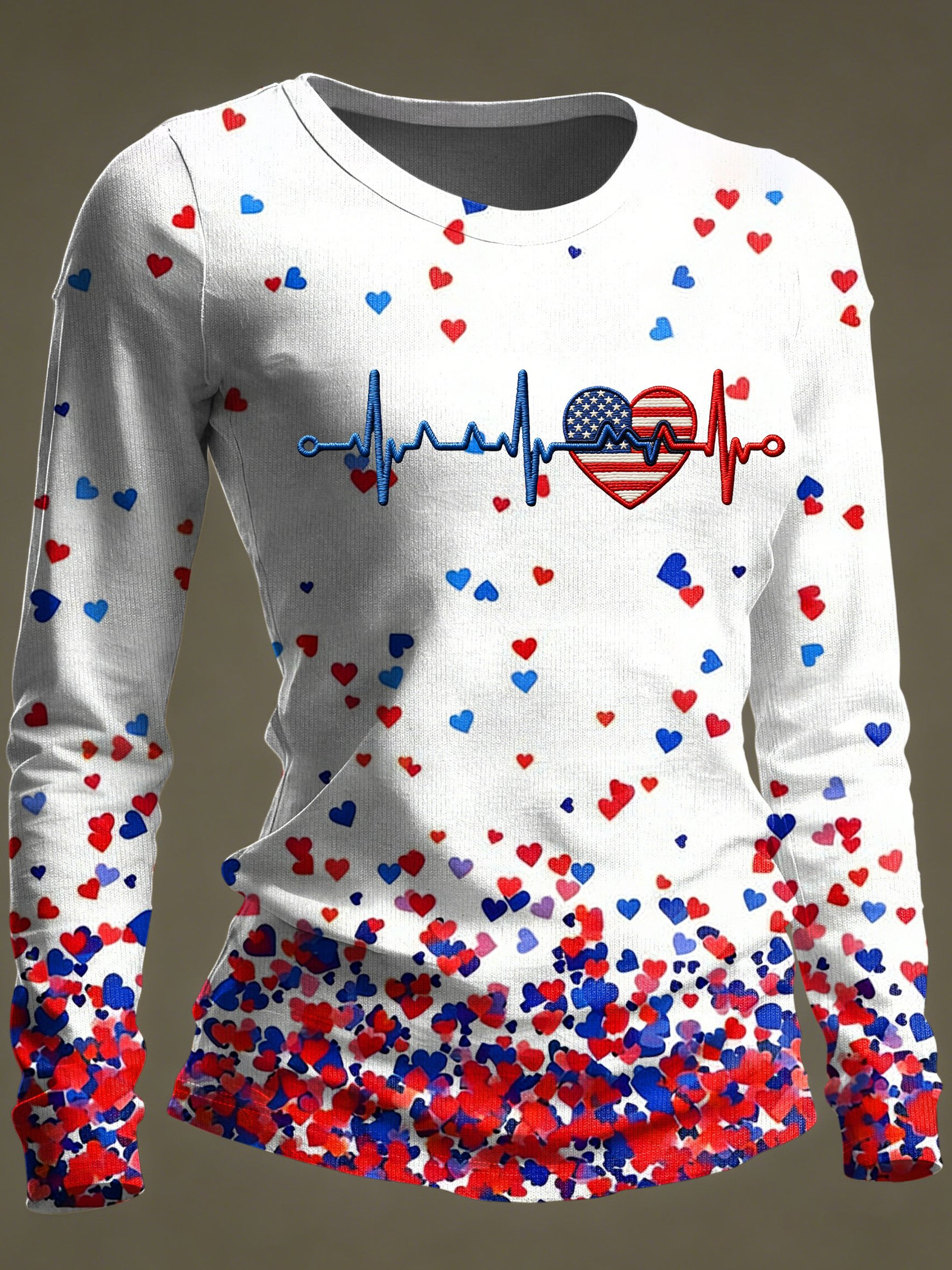 American Flag Heartbeat Art Long Sleeve Shirt America's 250 Birthday Apparel Wife Gift Ideas American Flag Heartbeat Art Long Sleeve Shirt America's 250 Birthday Apparel Wife Gift Ideas