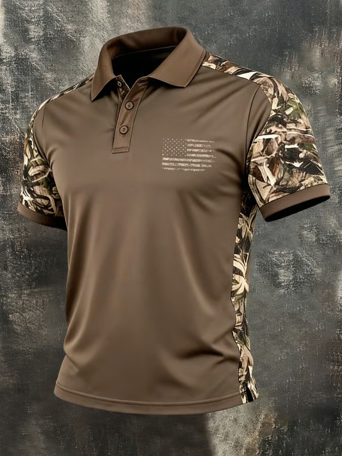American Flag Hunting Camo Polo Shirt USA Patriotic Outdoor Military Clothing Best Gift For Dad