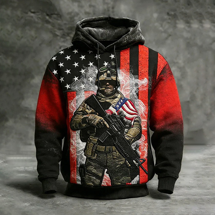 American Flag Logo Hoodie Patriotic Veteran Graphic Hooded Sweatshirt Veteran Themed Gift
