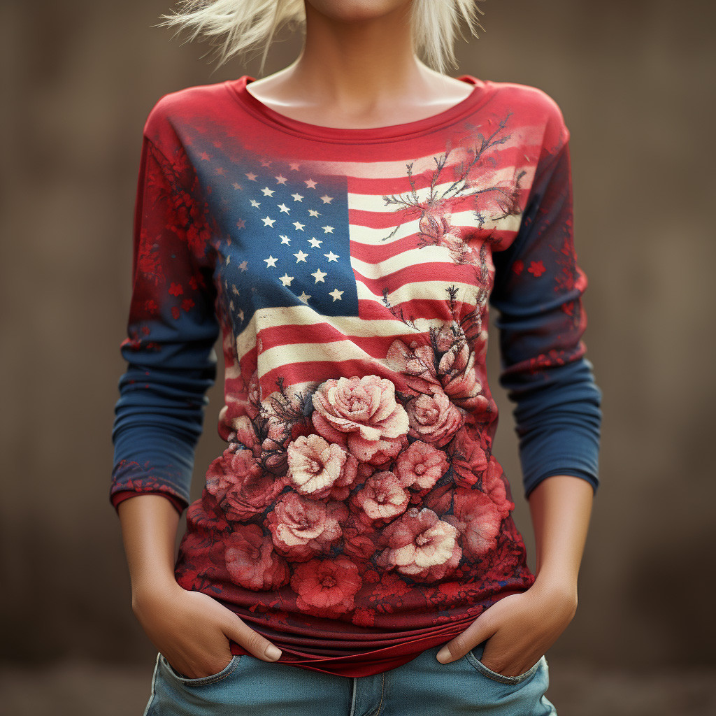 American Flag Logo Poppy Flower Long Sleeve Shirt Best 4Th Of July Apparel Gift Ideas