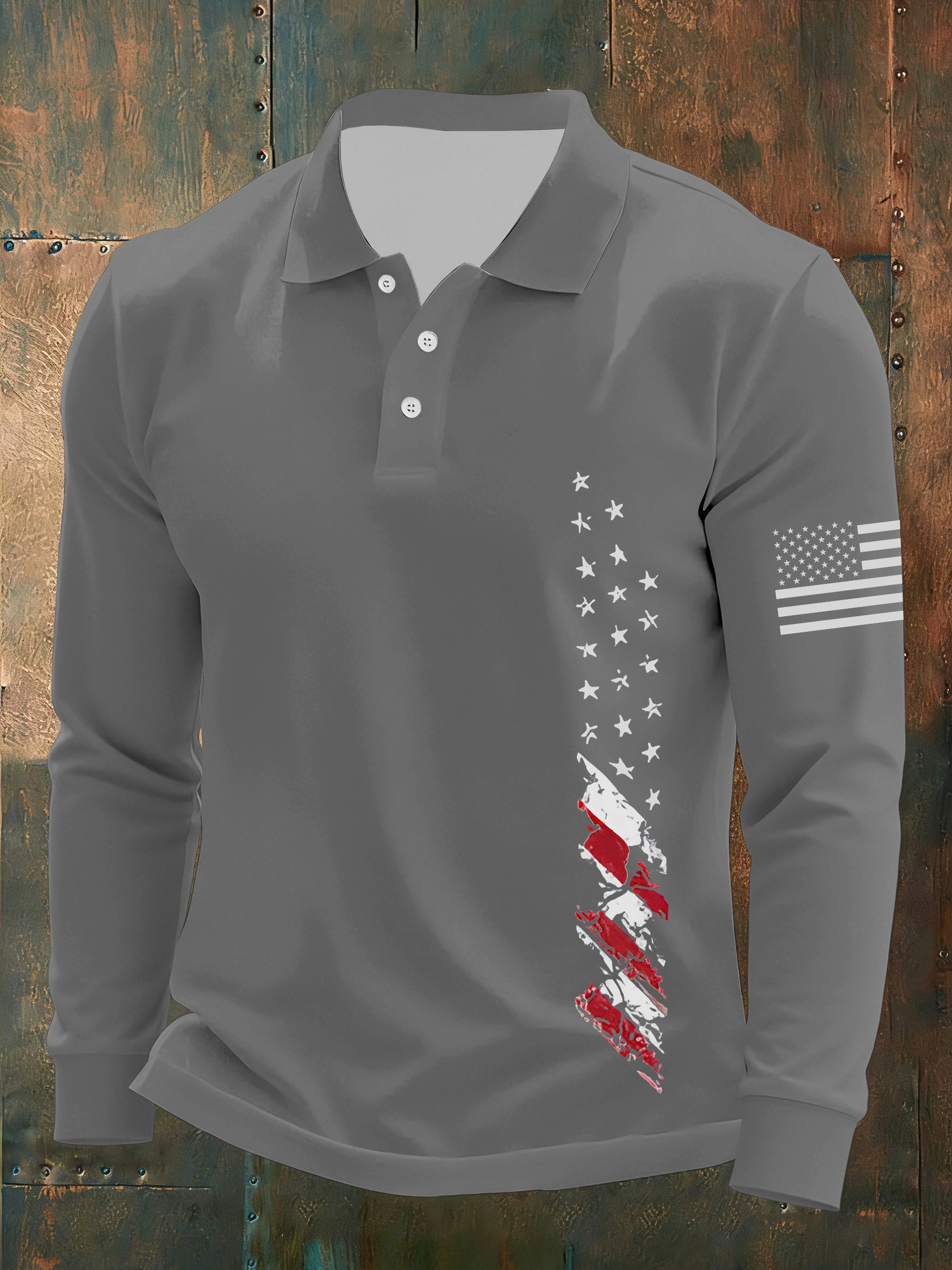 American Flag Long Sleeve Polo Shirt 4Th Of July Clothing Men's Gifts For Patriots