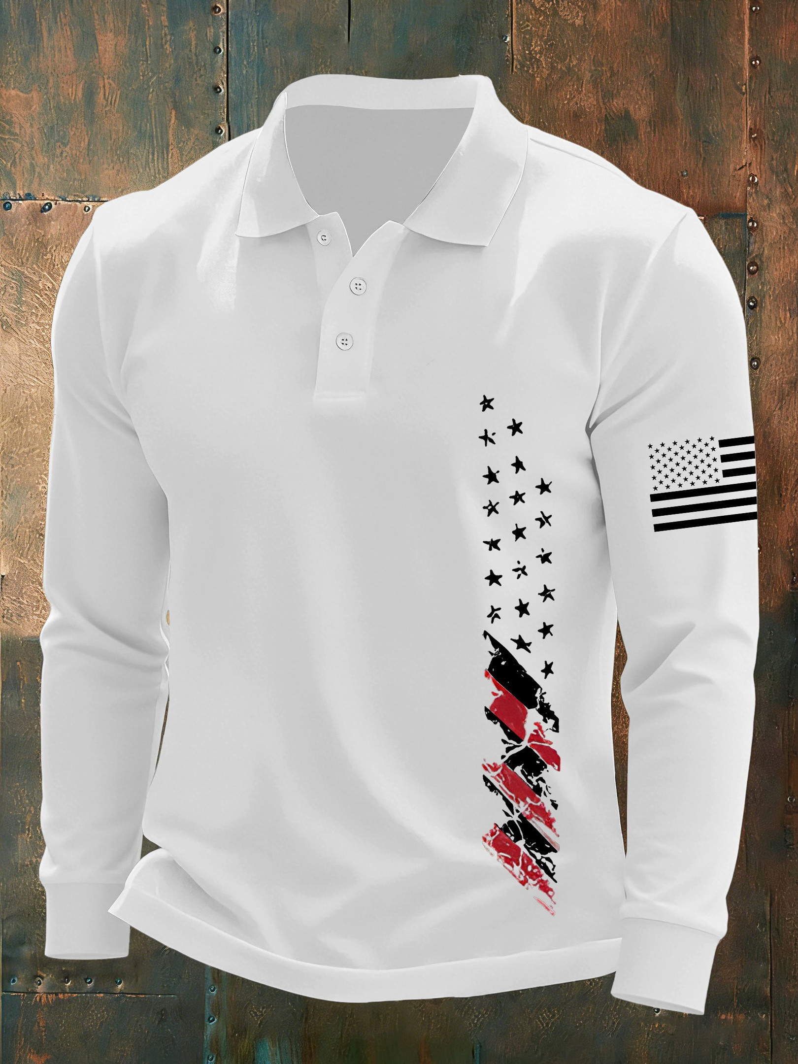 American Flag Long Sleeve Polo Shirt Mens Patriotic Clothing Best 4Th Of July Gifts