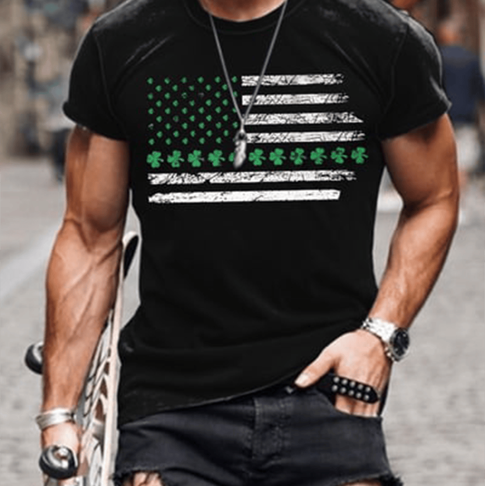 American Flag Lucky Clover T-Shirt St Patrick's Day 2026 Clothes Gift For Him