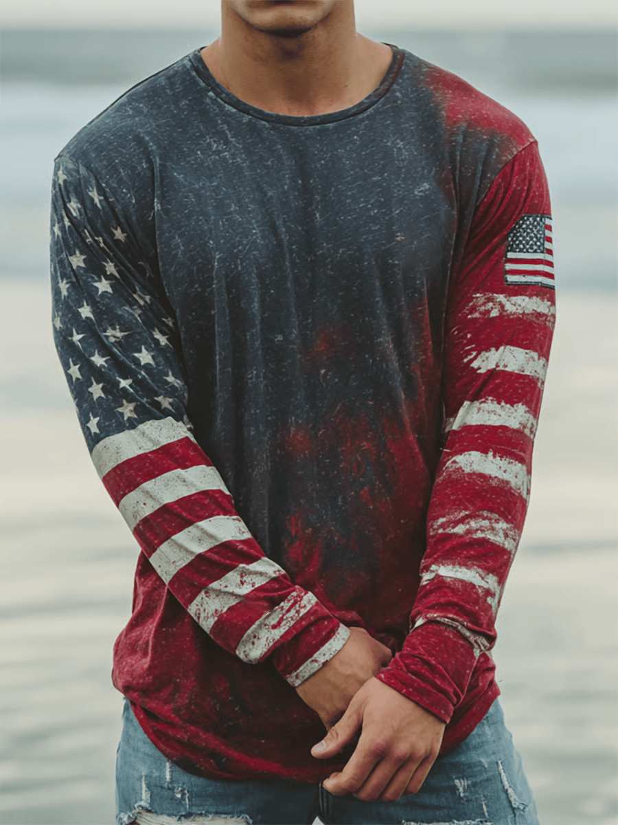 American Flag Patriotic Long Sleeve Shirt 4Th Of July Apparel Gifts For Independence Day