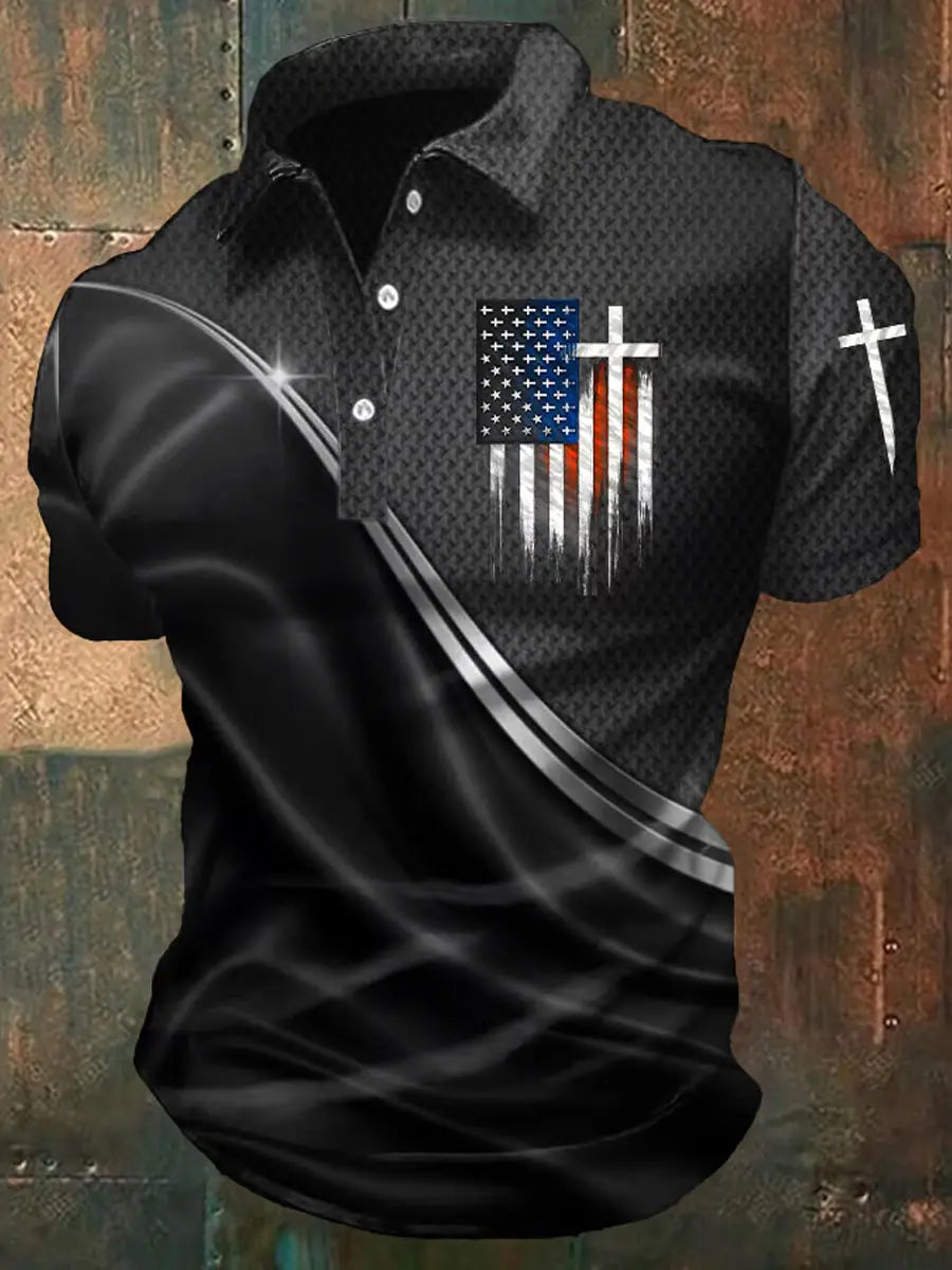American Flag Patriotic Polo Shirt Independence Day Gift for Proud USA Supporters