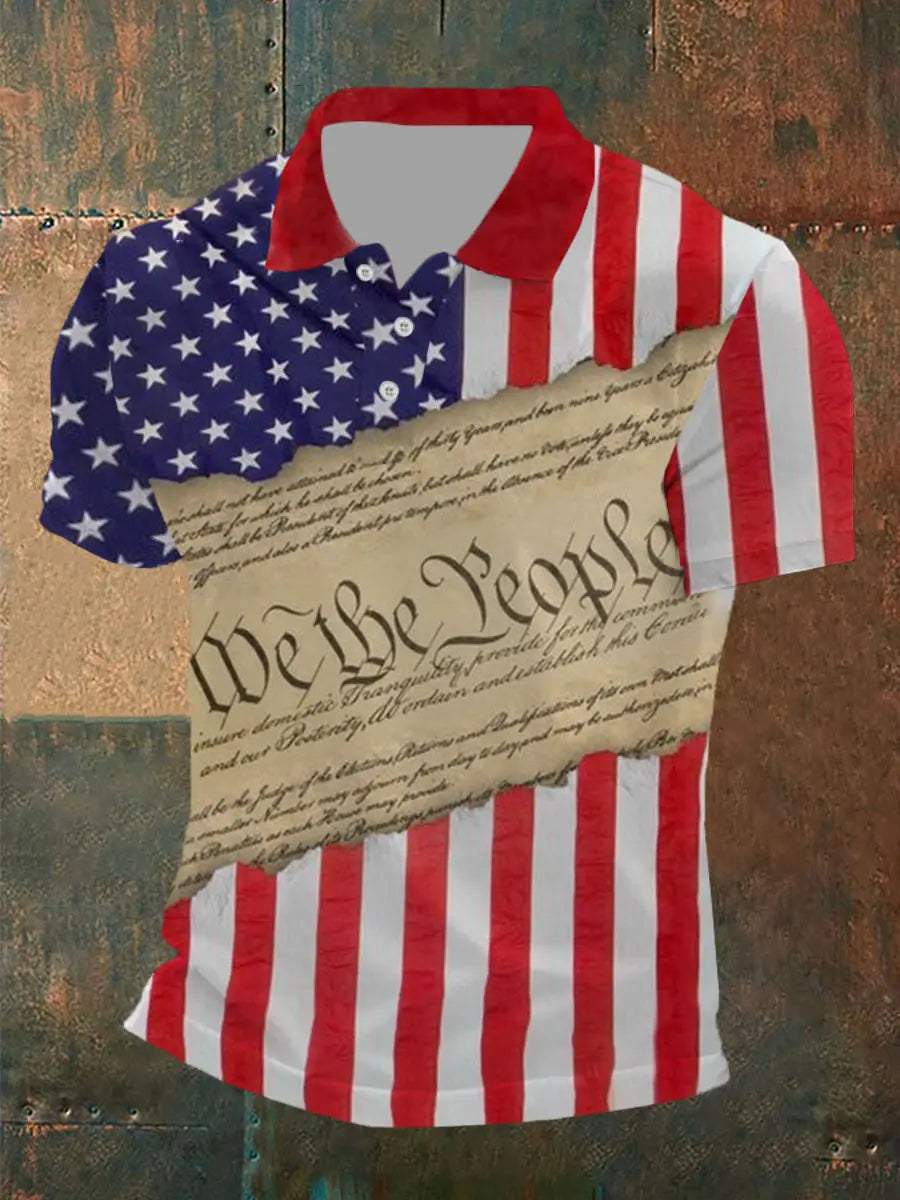 American Flag Patriotic Polo Shirt Men's Independence Day Gift for USA Supporters