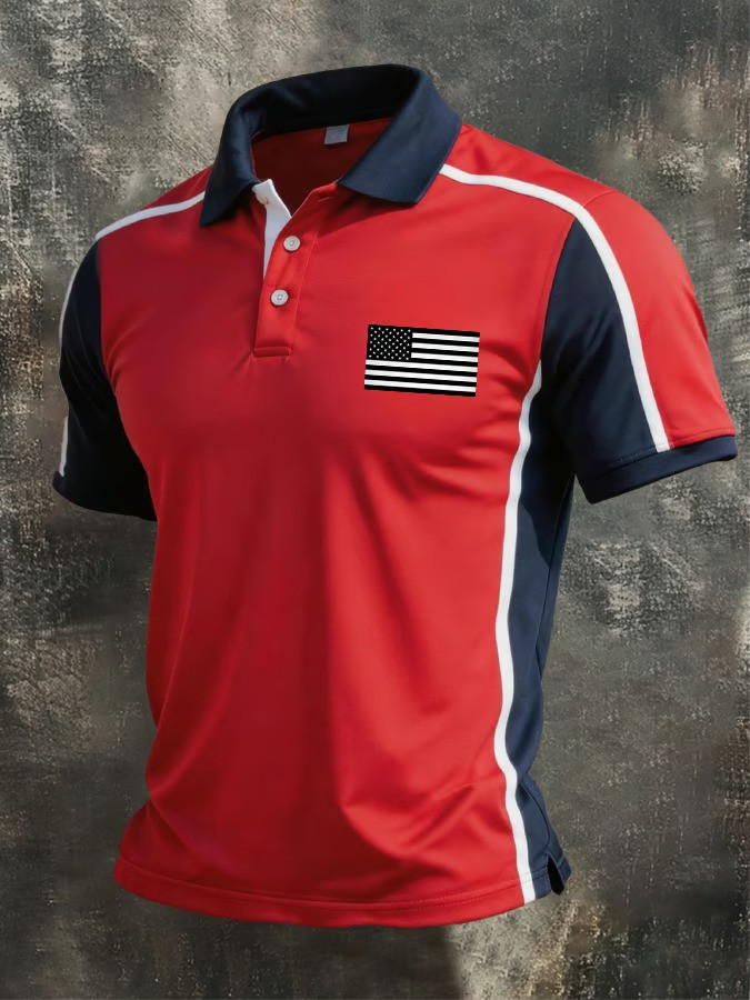 American Flag Patriotic Polo Shirt USA Pride Apparel Veteran Fan Gear Best Gift For American Supporters