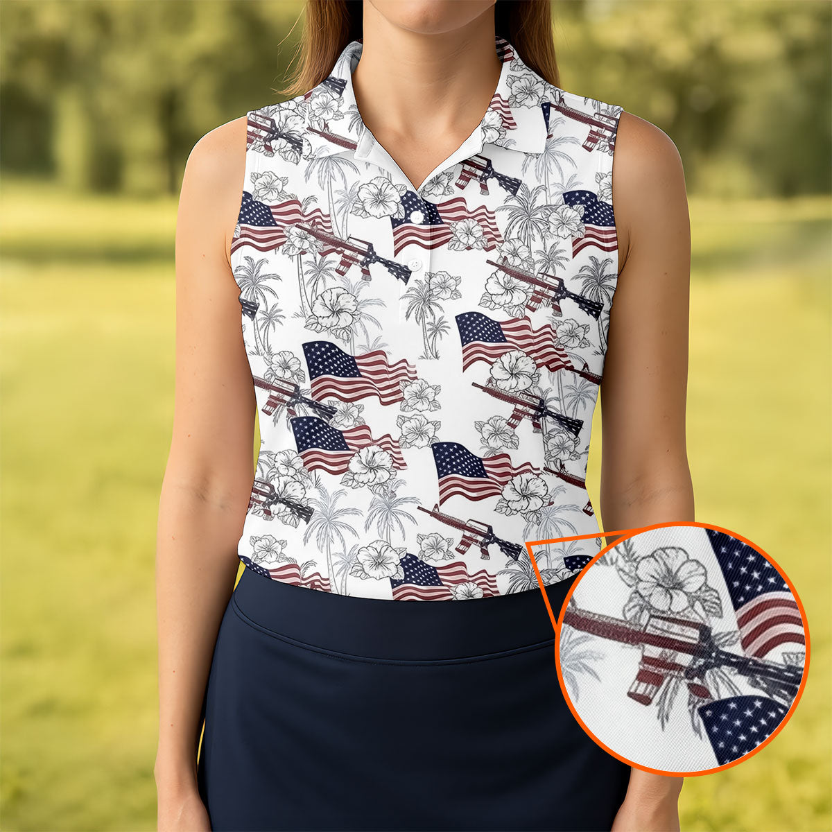 American Flag Patriotic Sleeveless Polo Shirt Ladies Golf Attire Perfect Gift For Golfers