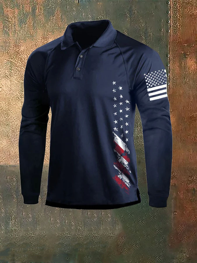 American Flag Polo Long Sleeve Shirt USA 250th Anniversary Shirt Gift For Men
