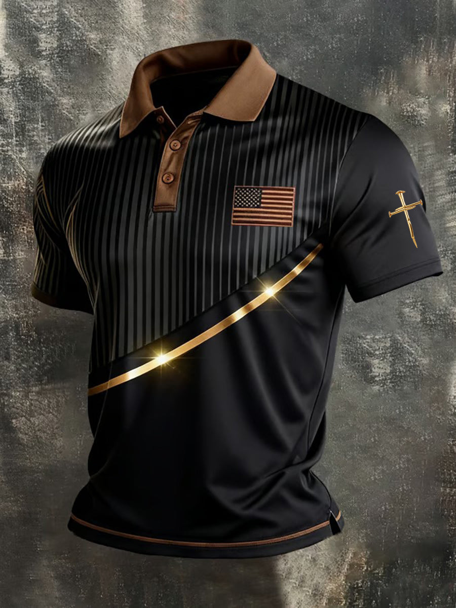 American Flag Polo Shirt Faith Cross Merchandise Gifts For Adult Brother