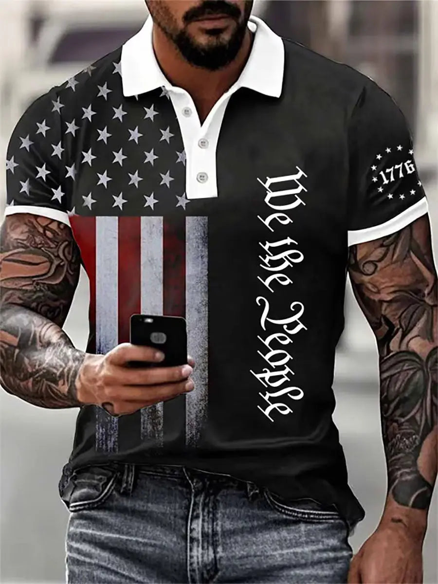 American Flag Polo Shirt for Patriotic Gift USA Pride Apparel We the People Supporter