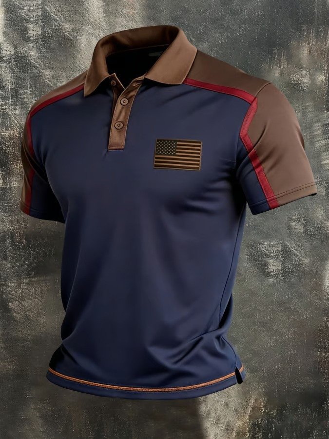 American Flag Polo Shirt Leather Patch USA Patriotic Military Clothing Best Gift Ideas