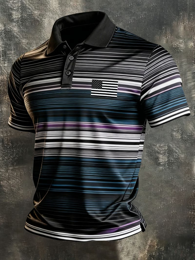American Flag Polo Shirt Neon Abstract Luxury USA Patriotic Fan Gear Veterans Day Best Gift Ideas