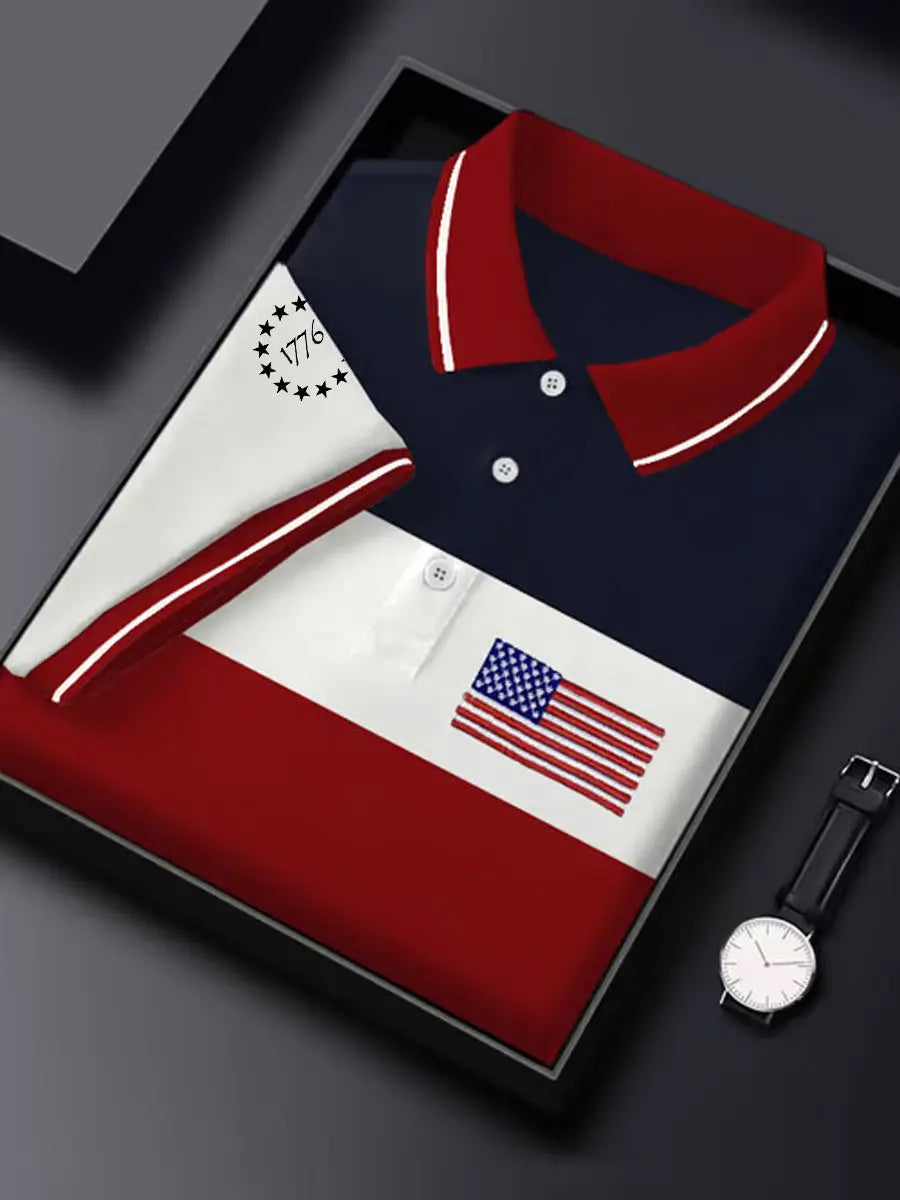 American Flag Polo Shirt Patriotic Gift for Independence Day 1776 USA Pride Apparel
