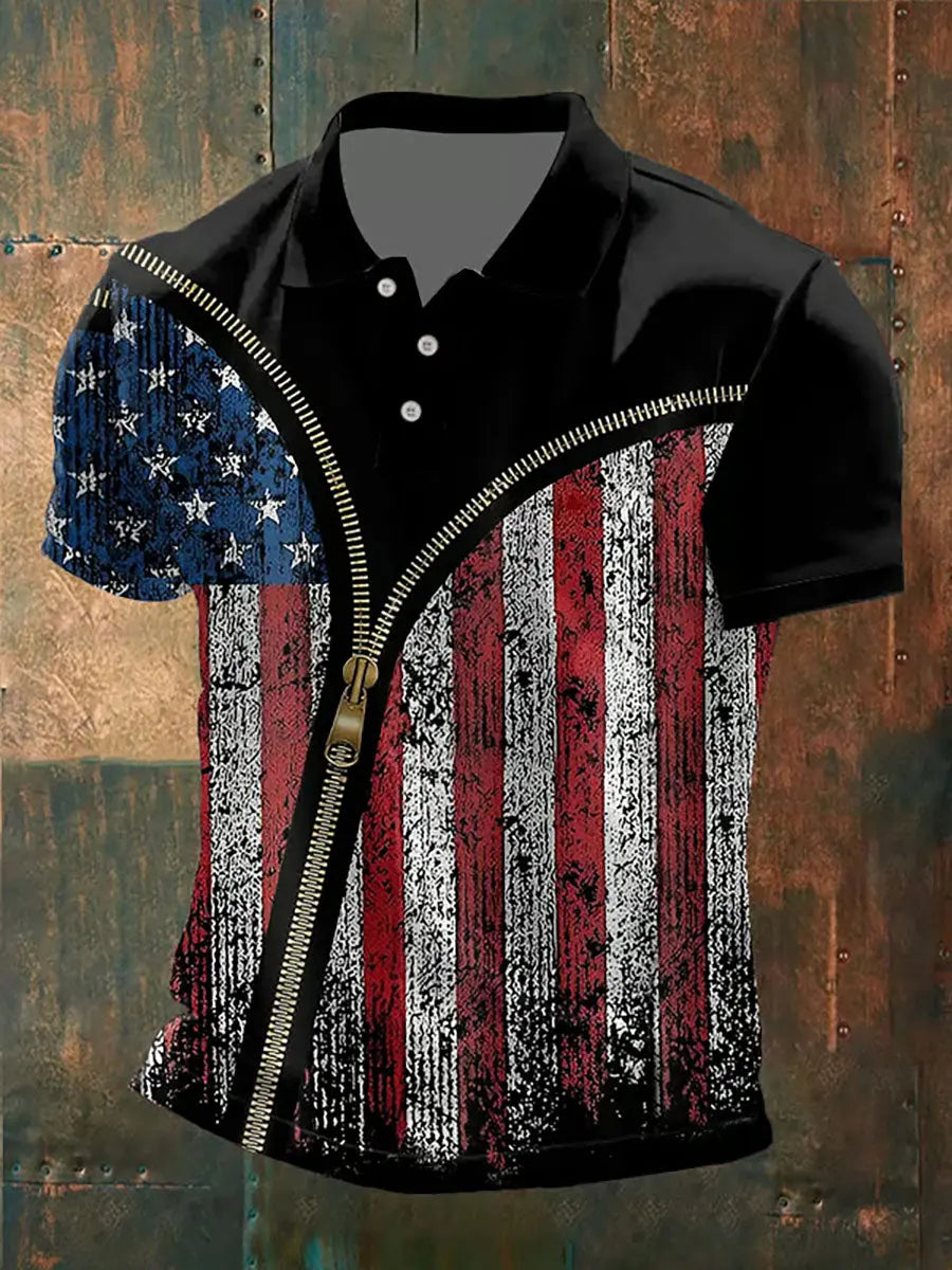 American Flag Polo Shirt Patriotic Gift for USA Pride Casual Button Down Top