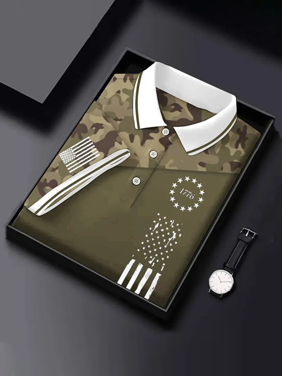American Flag Polo Shirt Patriotic Gift for USA Supporters with Camouflage Design